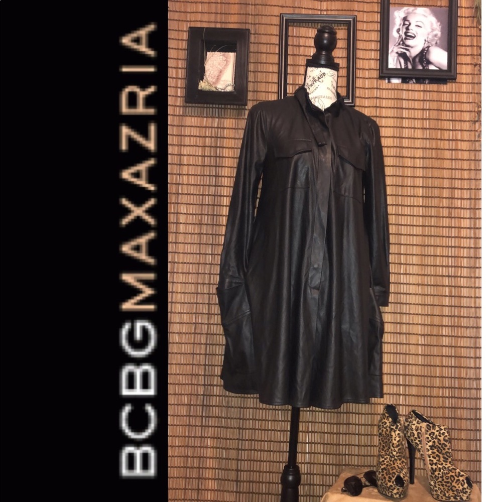 💥BCBGMAXAZRIA EMILE BLACK FAUX LEATHER DRESS